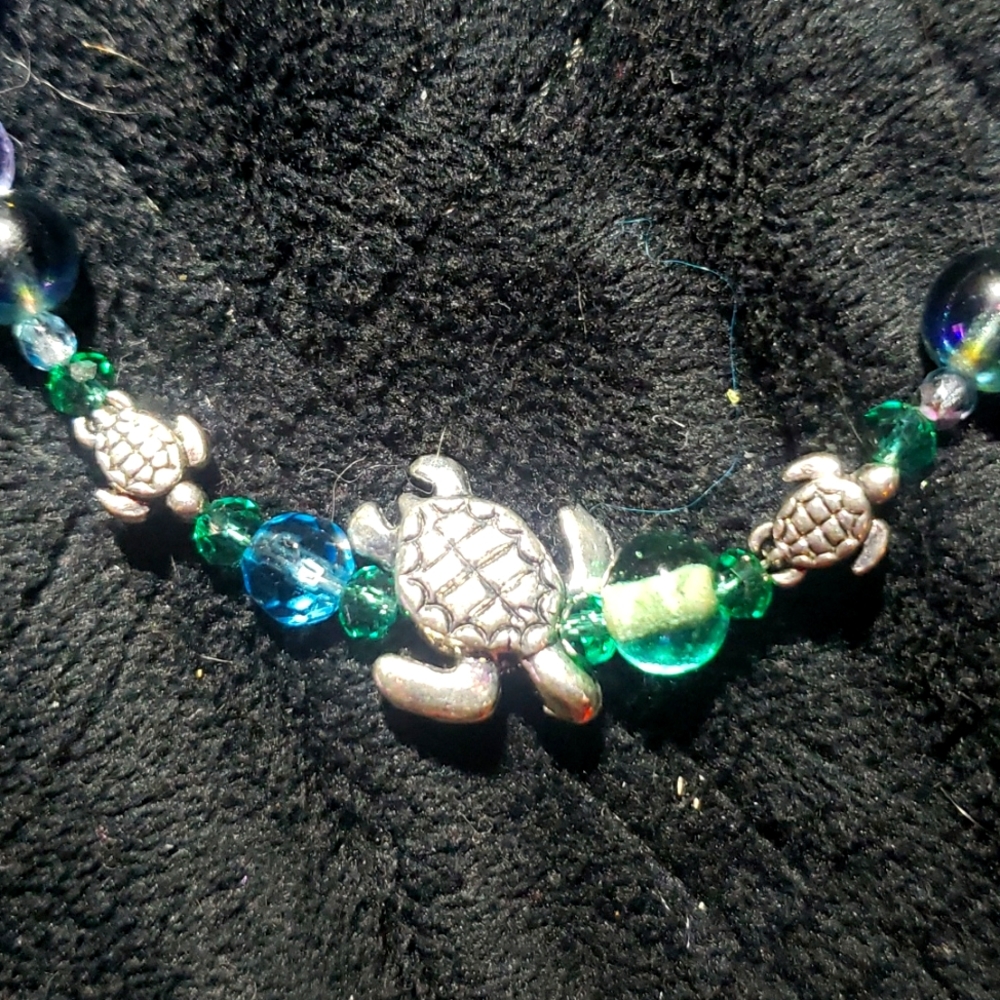 Semi precious stone and silver ocean necklace